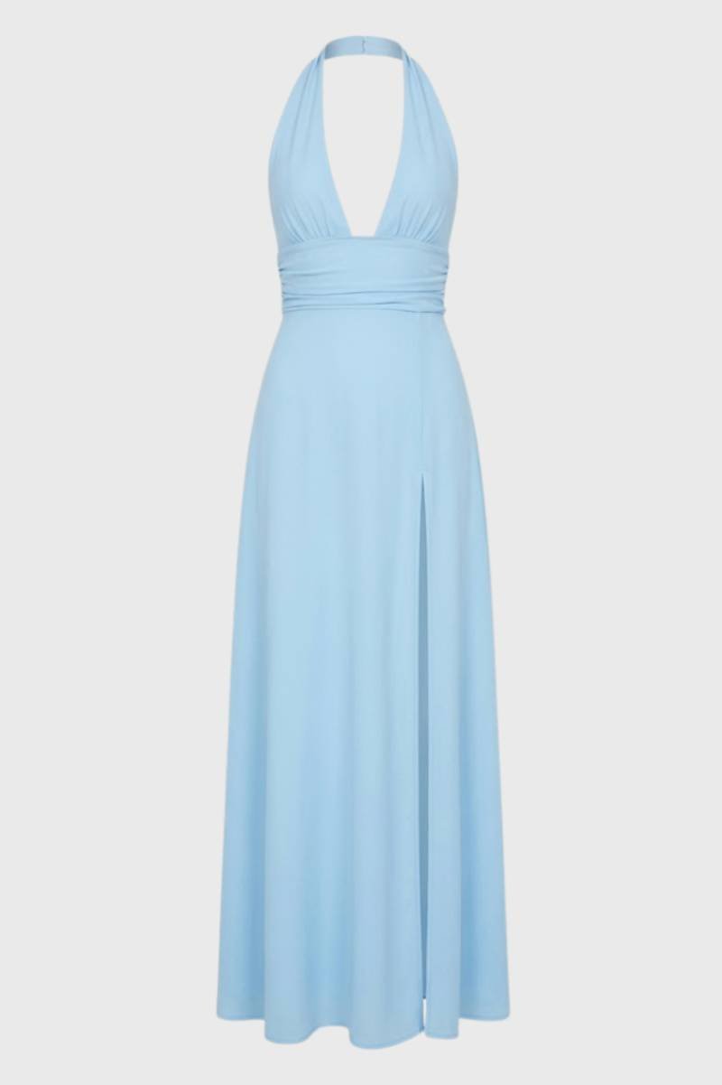Maxi jurk met V-hals, geaccentueerde taille en split