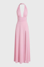 Maxi jurk met V-hals, geaccentueerde taille en split