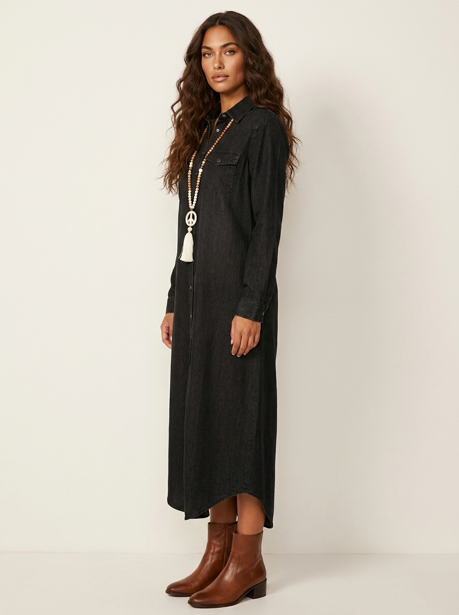 Maxi overhemdjurk met denimlook voor dames