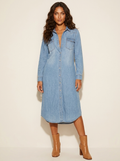 Maxi overhemdjurk met denimlook voor dames in lichtblauw