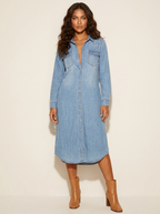 Maxi overhemdjurk met denimlook voor dames in lichtblauw