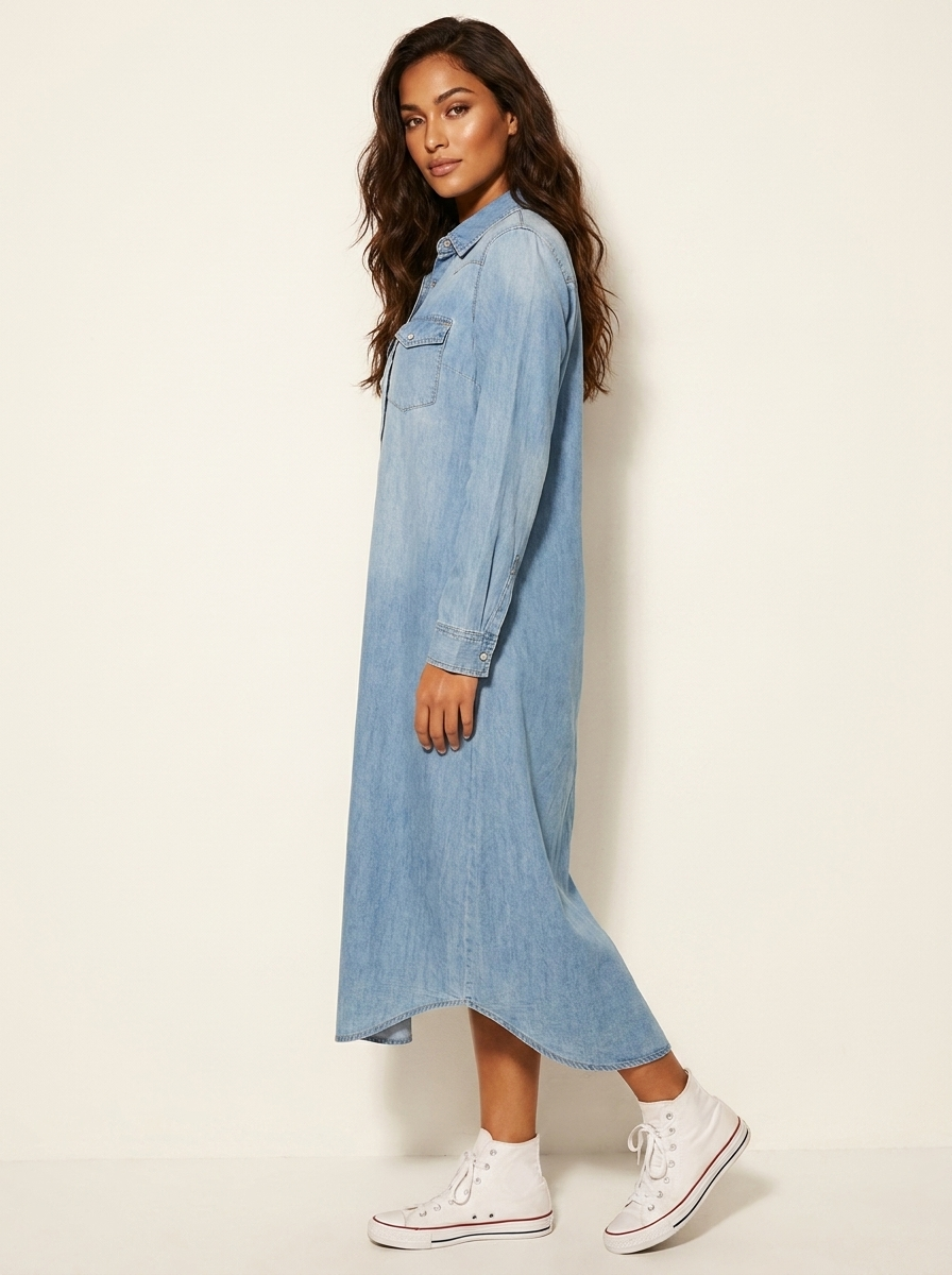 Maxi overhemdjurk met denimlook voor dames