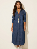 Maxi overhemdjurk met denimlook voor dames in donkerblauw
