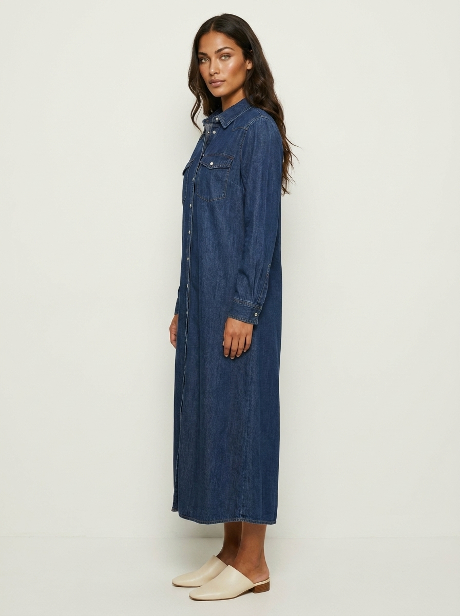 Maxi overhemdjurk met denimlook voor dames
