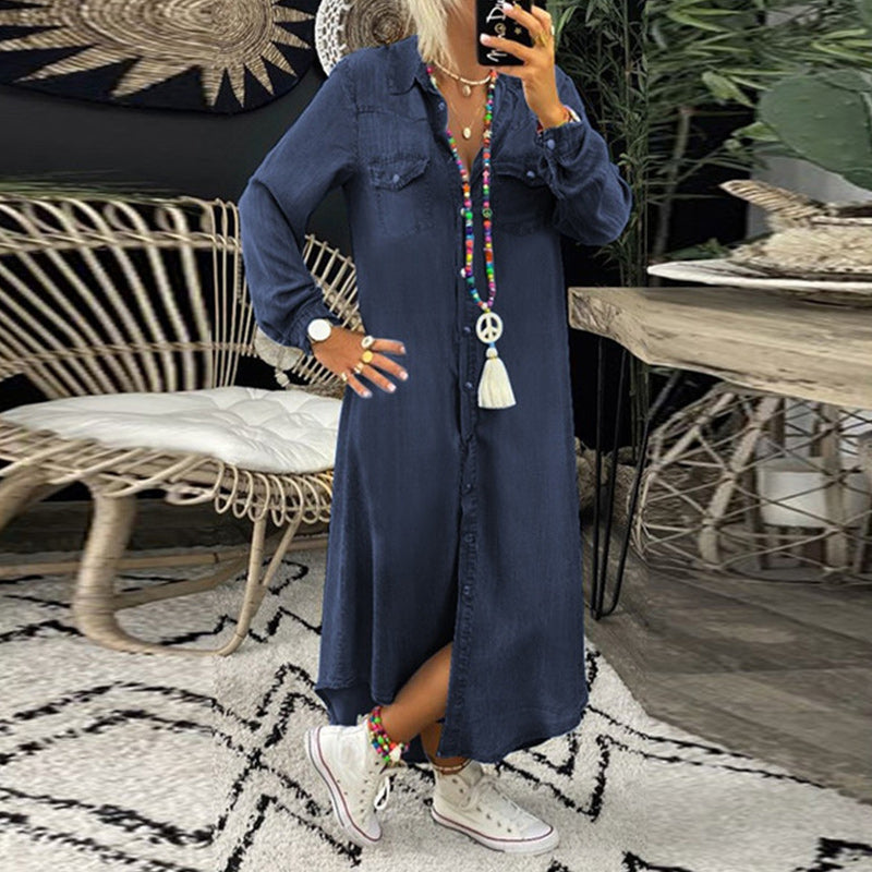 Maxi overhemdjurk met denimlook voor dames