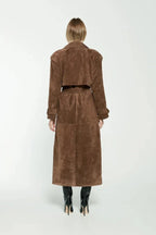 Maxi trenchcoat met ceintuur en suedelook voor dames