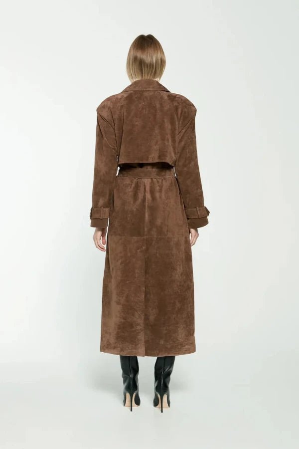 Maxi trenchcoat met ceintuur en suedelook voor dames