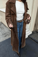 Maxi trenchcoat met ceintuur en suedelook voor dames