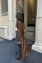 Maxi trenchcoat met ceintuur en suedelook voor dames