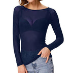 Mesh top met transparante stof en aansluitende pasvorm voor dames in blauw