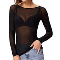 Mesh top met transparante stof en aansluitende pasvorm voor dames in zwart