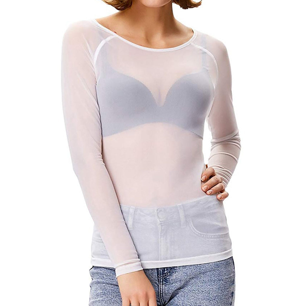 Mesh top met transparante stof en aansluitende pasvorm voor dames in wit