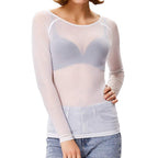 Mesh top met transparante stof en aansluitende pasvorm voor dames in wit