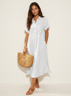 Midi blousejurk met streepdessin en knoopsluiting voor dames in wit