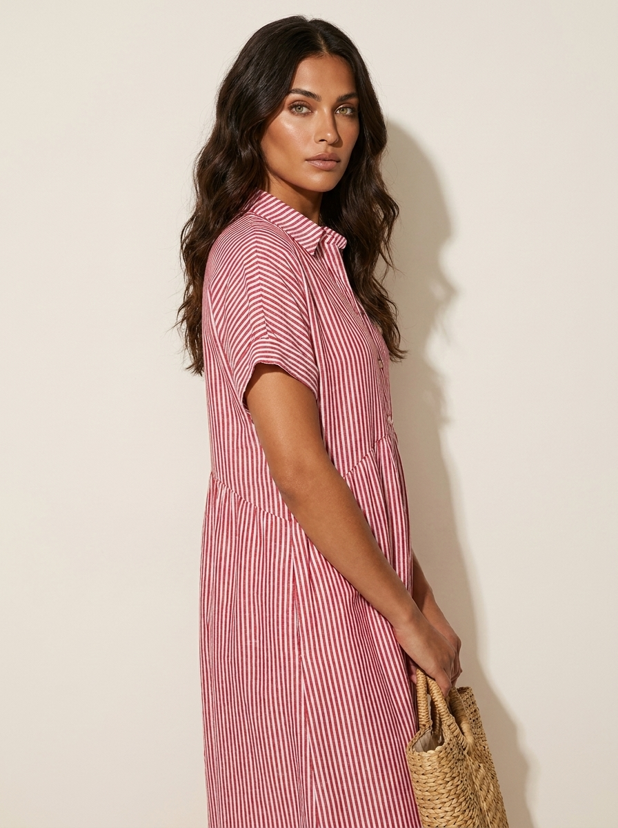 Midi blousejurk met streepdessin en knoopsluiting voor dames