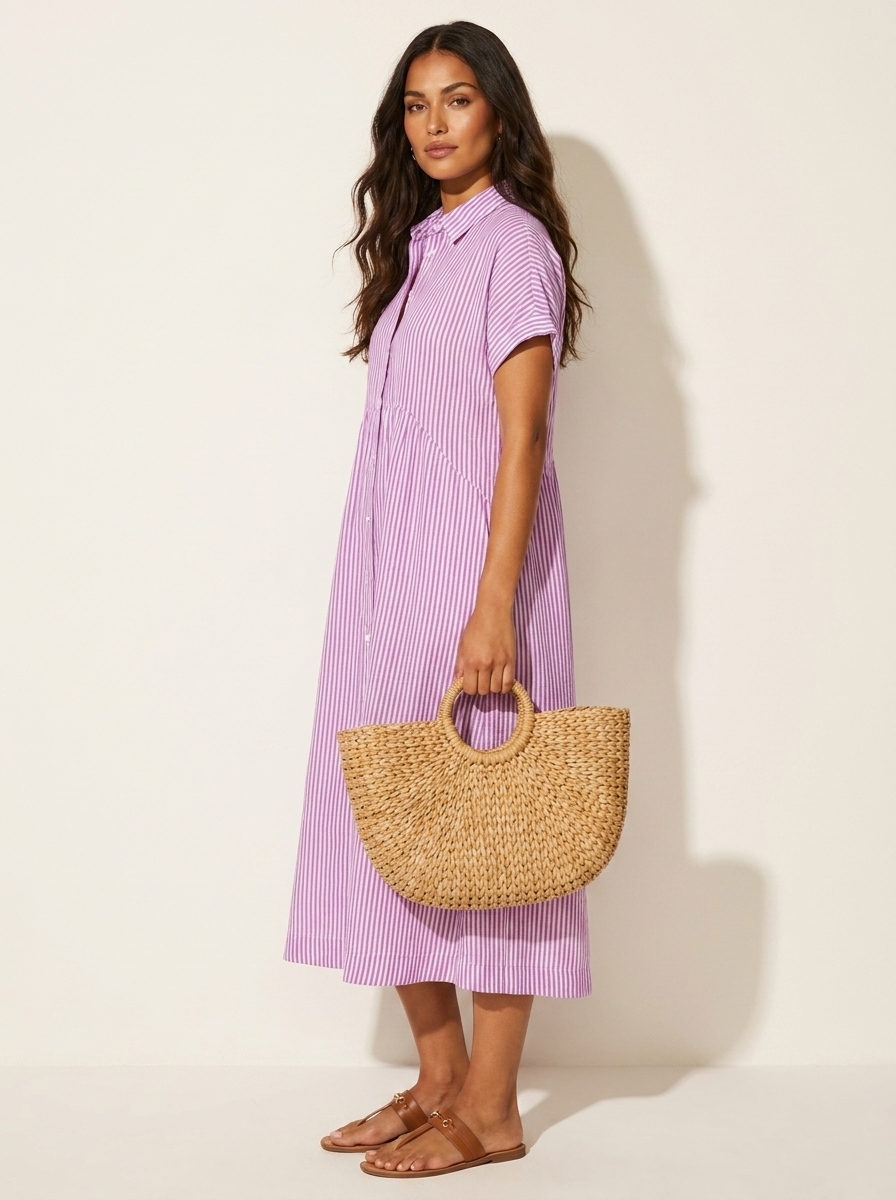 Midi blousejurk met streepdessin en knoopsluiting voor dames
