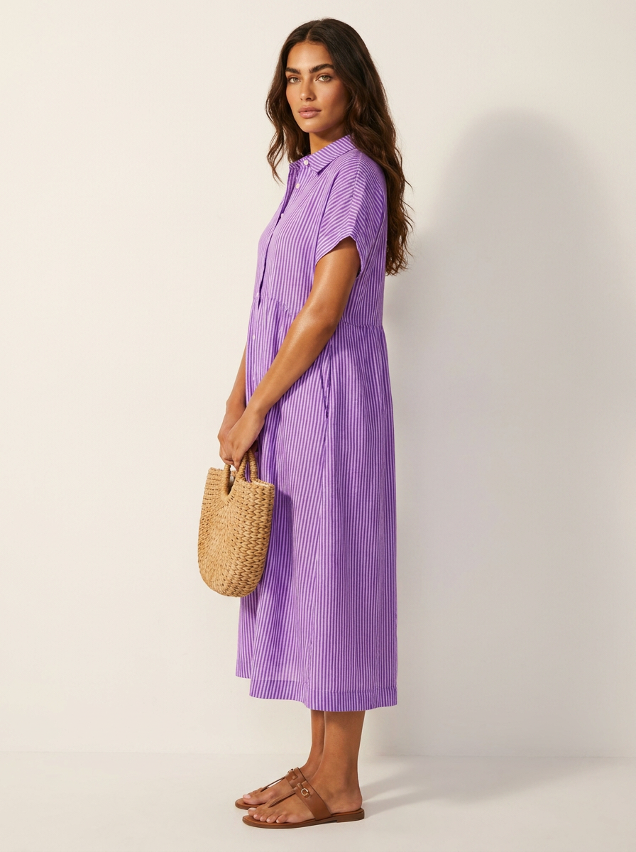 Midi blousejurk met streepdessin en knoopsluiting voor dames