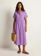 Midi blousejurk met streepdessin en knoopsluiting voor dames in paars