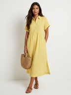 Midi blousejurk met streepdessin en knoopsluiting voor dames in geel