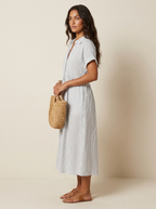 Midi blousejurk met streepdessin en knoopsluiting voor dames