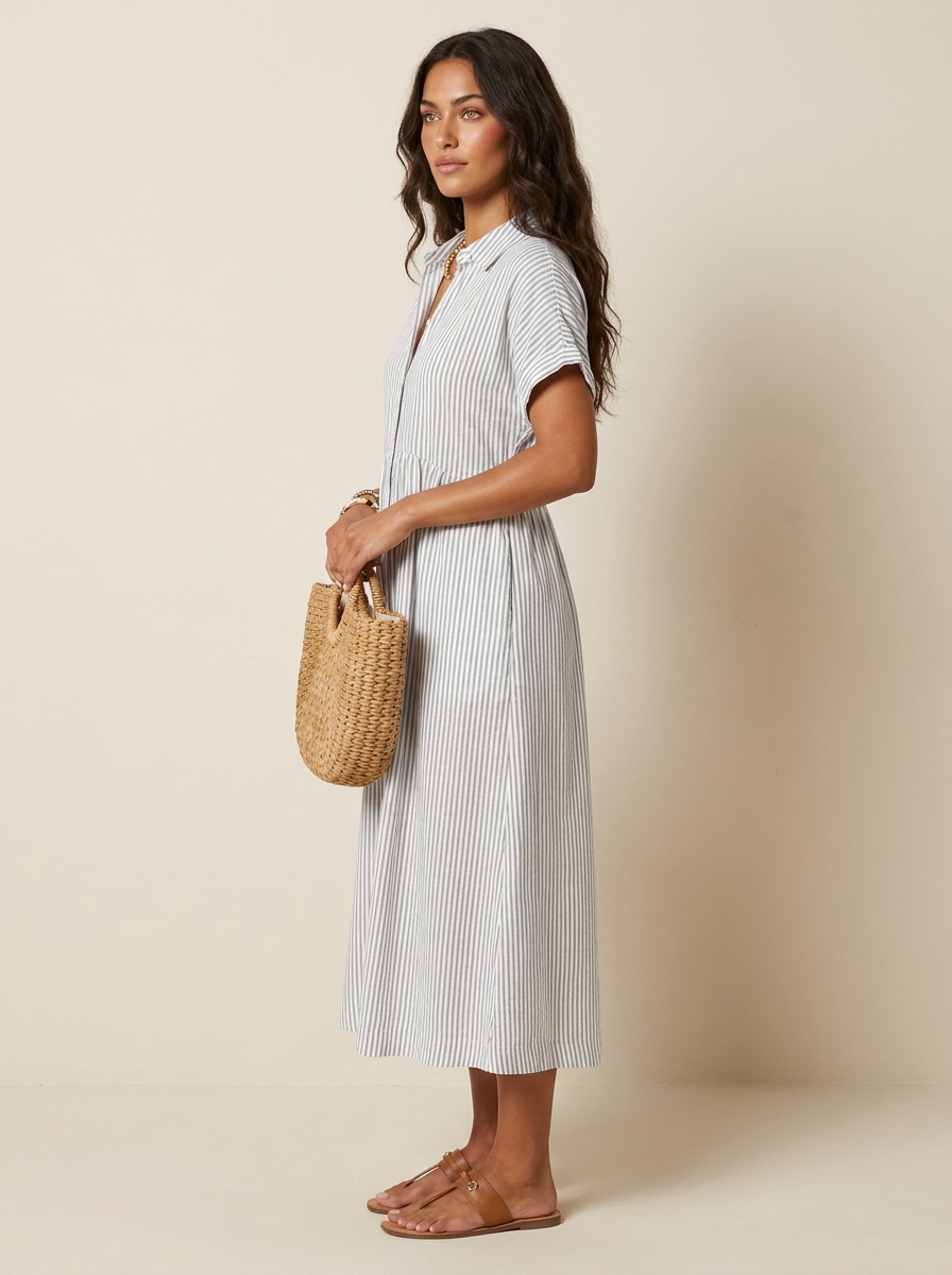 Midi blousejurk met streepdessin en knoopsluiting voor dames