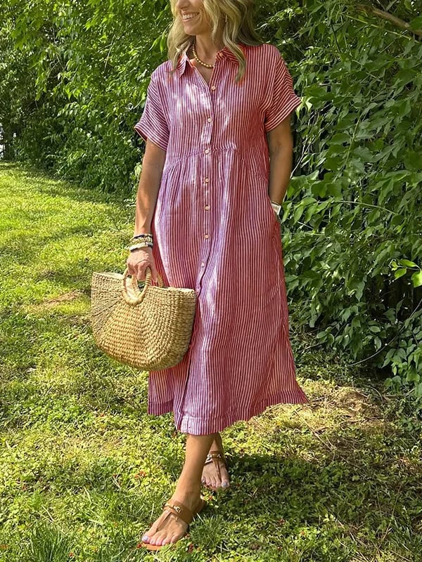 Midi blousejurk met streepdessin en knoopsluiting voor dames