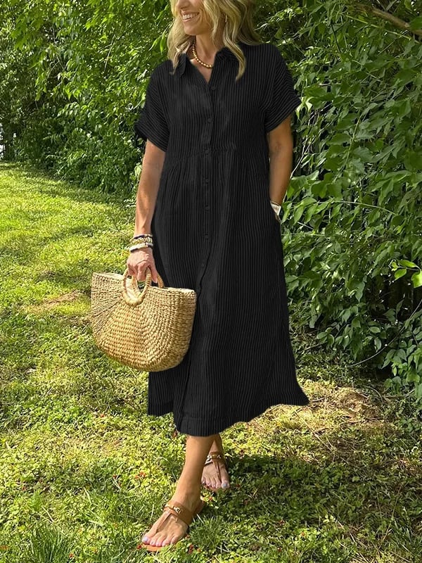 Midi blousejurk met streepdessin en knoopsluiting voor dames