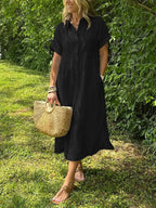 Midi blousejurk met streepdessin en knoopsluiting voor dames