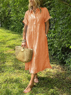 Midi blousejurk met streepdessin en knoopsluiting voor dames