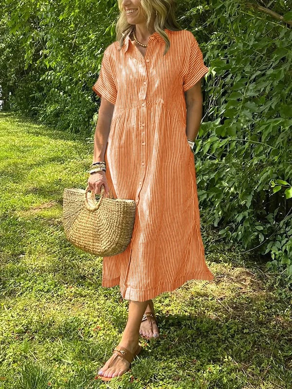 Midi blousejurk met streepdessin en knoopsluiting voor dames