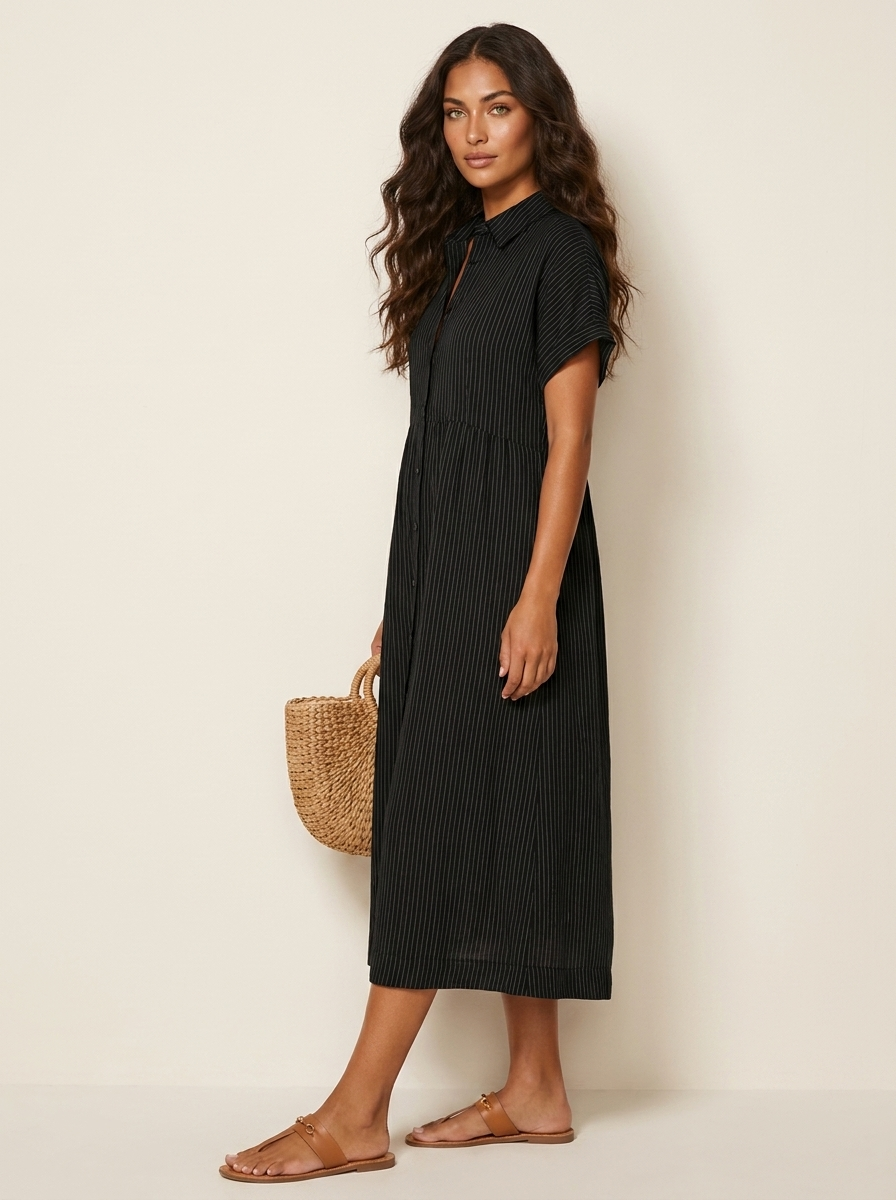 Midi blousejurk met streepdessin en knoopsluiting voor dames