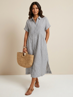 Midi blousejurk met streepdessin en knoopsluiting voor dames in grijs