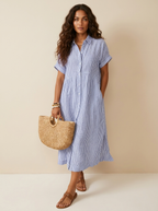 Midi blousejurk met streepdessin en knoopsluiting voor dames in blauw