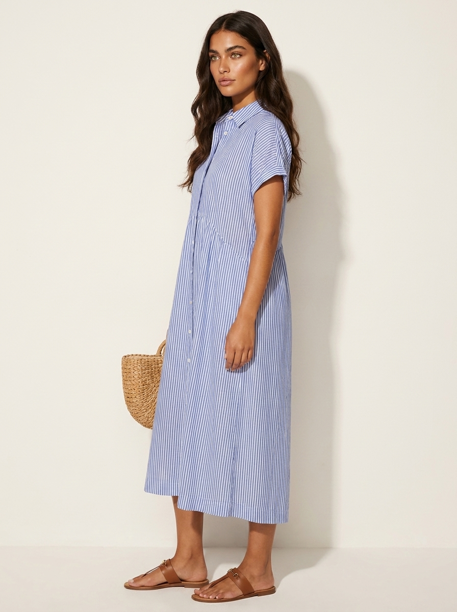 Midi blousejurk met streepdessin en knoopsluiting voor dames