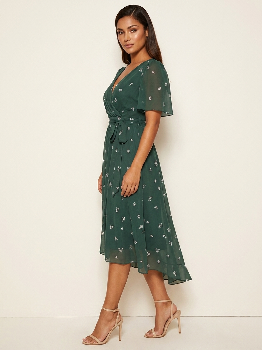 Midi jurk met bloemenprint en vlindermouwen voor dames