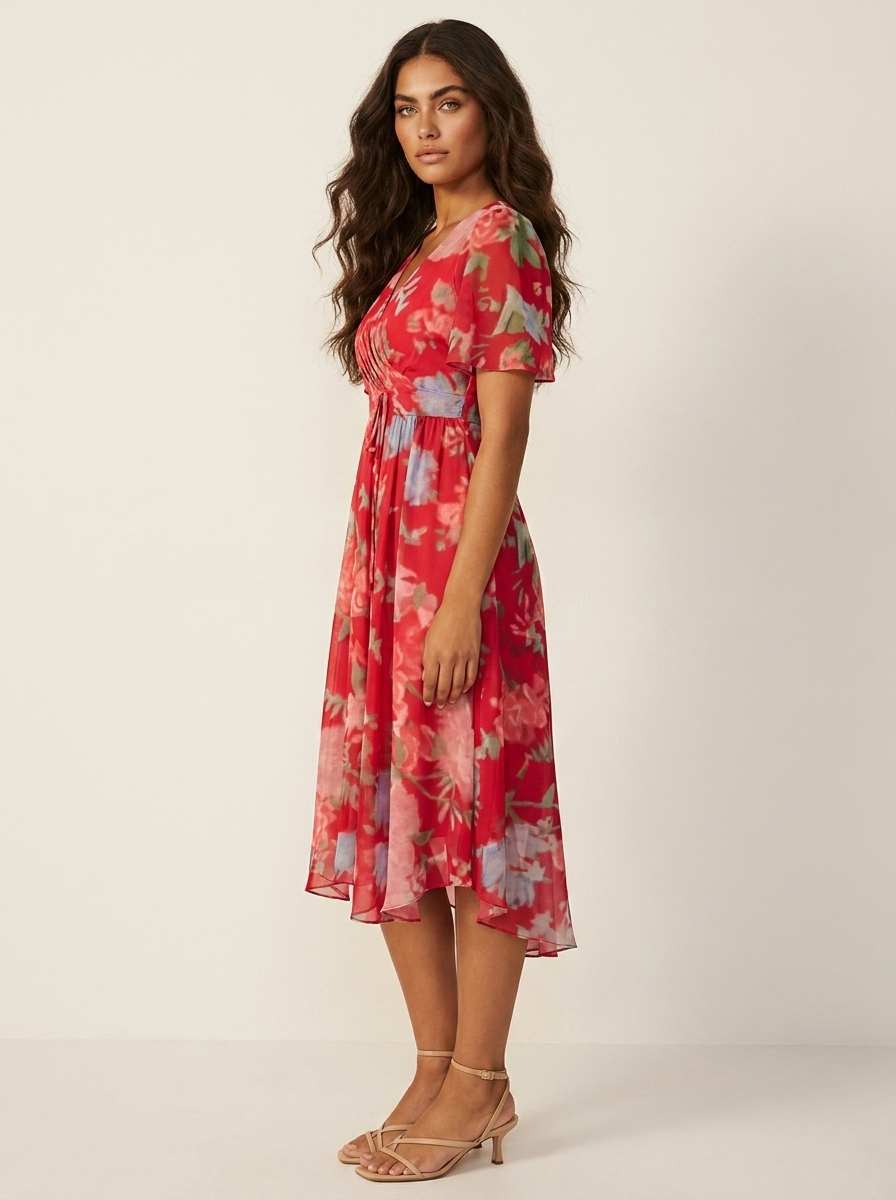 Midi jurk met bloemenprint en vlindermouwen voor dames