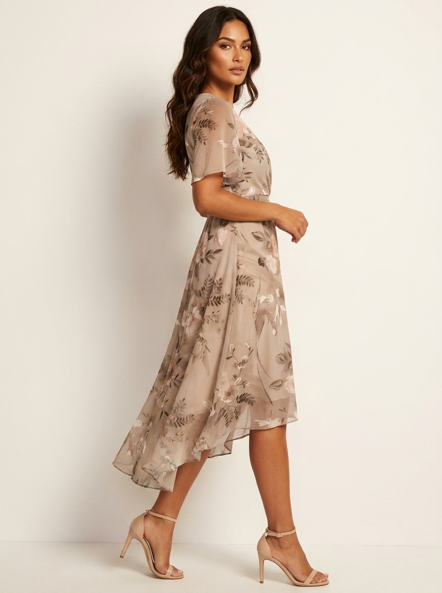 Midi jurk met bloemenprint en vlindermouwen voor dames