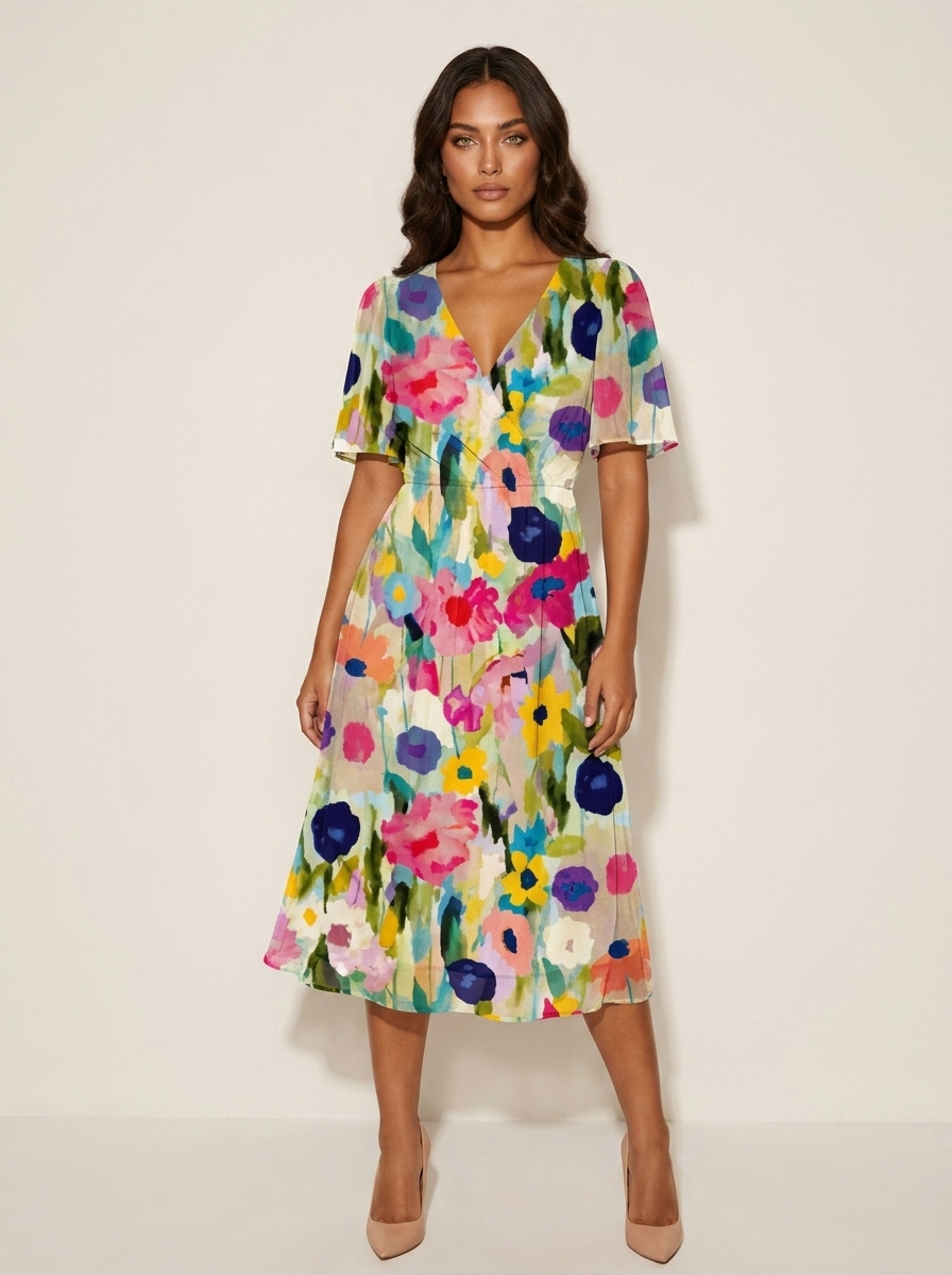 Midi jurk met bloemenprint en vlindermouwen voor dames