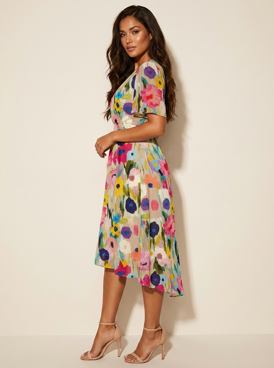 Midi jurk met bloemenprint en vlindermouwen voor dames