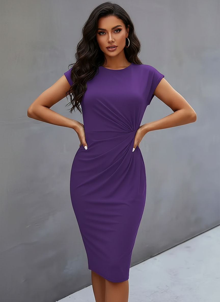 Midi jurk met geplooide taille en stretchstof voor dames
