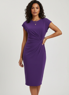 Midi jurk met geplooide taille en stretchstof voor dames in violet