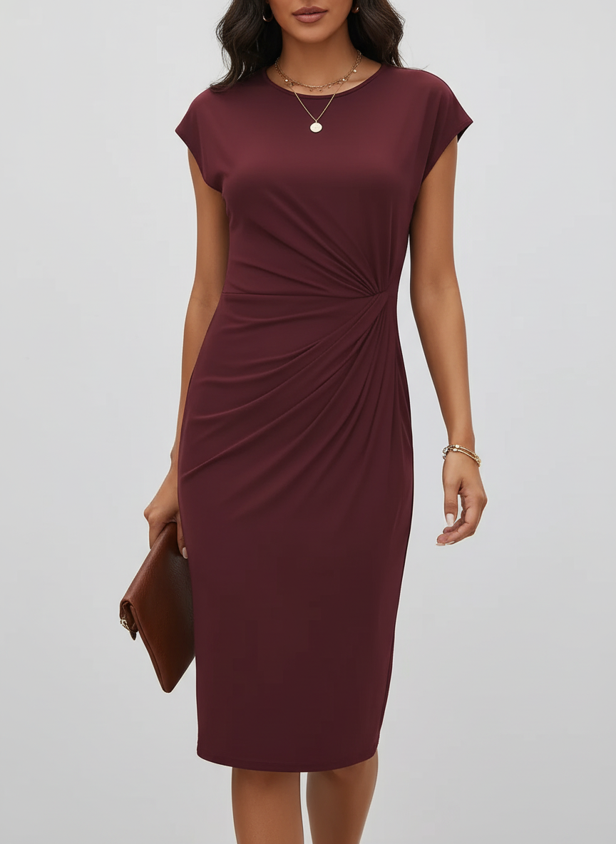 Midi jurk met geplooide taille en stretchstof voor dames