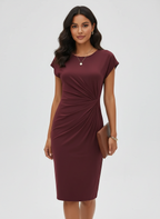 Midi jurk met geplooide taille en stretchstof voor dames in bordeaux
