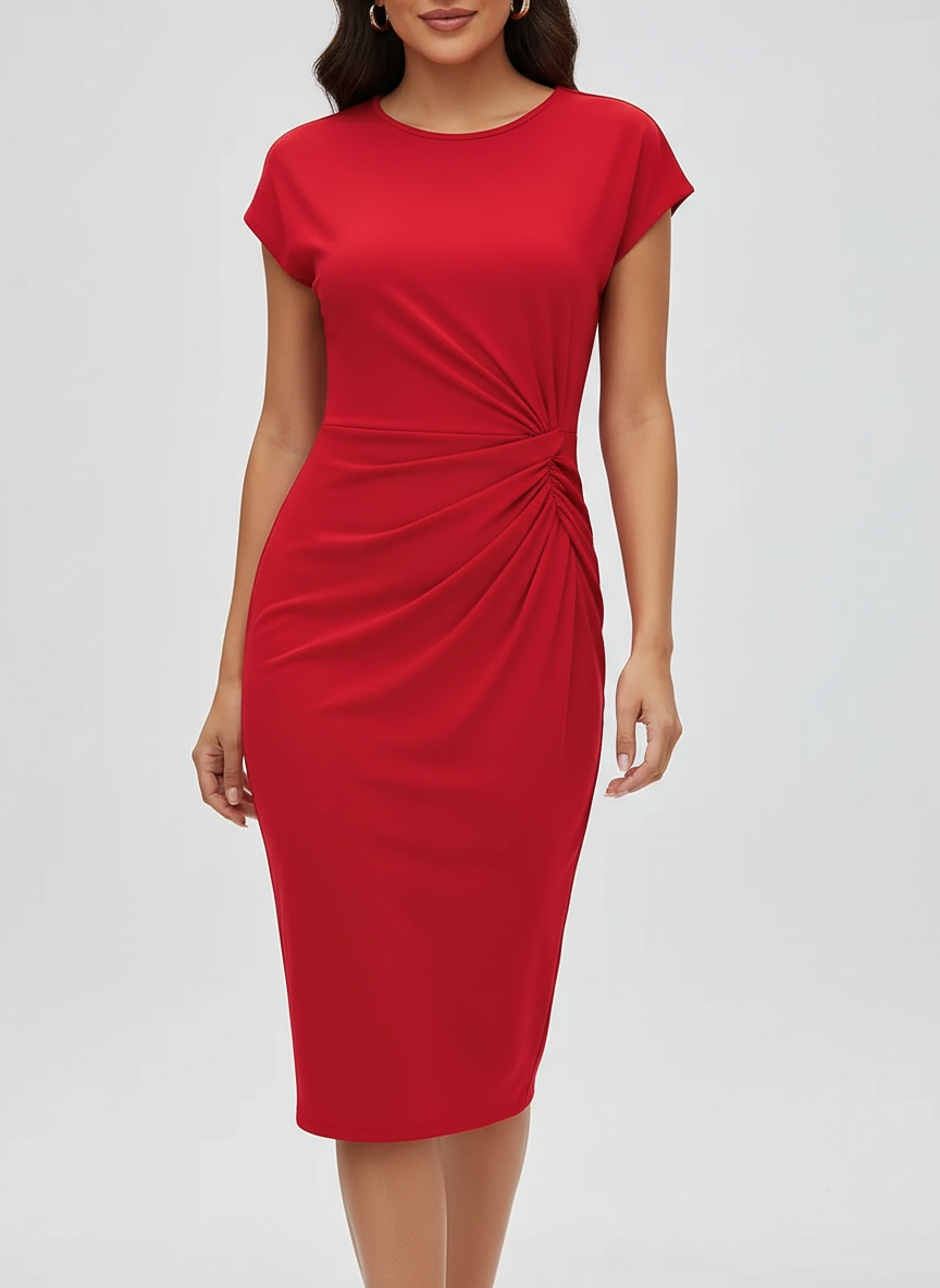 Midi jurk met geplooide taille en stretchstof voor dames in rood