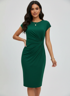 Midi jurk met geplooide taille en stretchstof voor dames in donkergroen