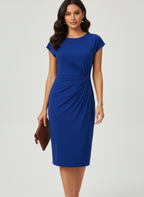 Midi jurk met geplooide taille en stretchstof voor dames in donkerblauw