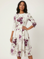 Midi jurk met bloemenprint en 3/4 mouwen in wit