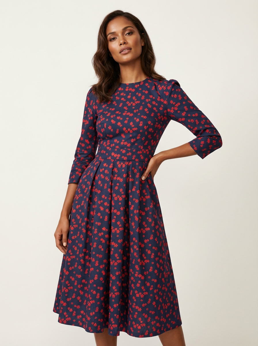 Midi jurk met bloemenprint en 3/4 mouwen