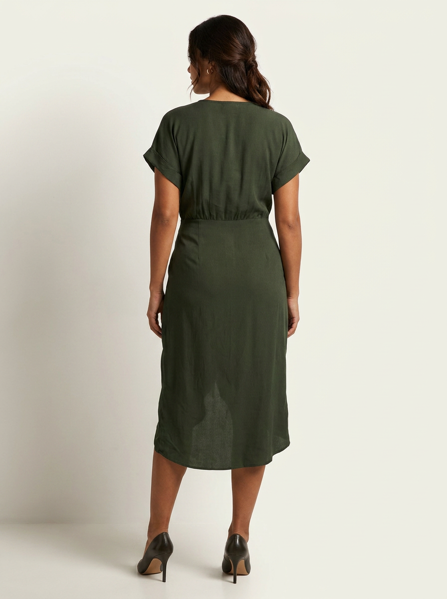Midi jurk met overslaghals en strikdetail voor dames in donkergroen
