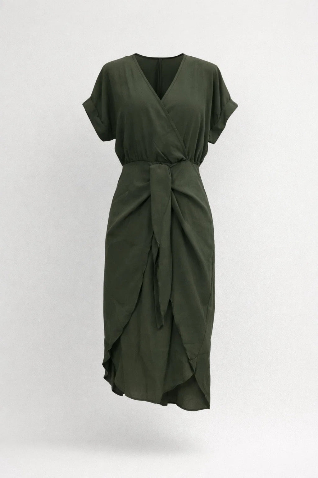 Midi jurk met overslaghals en strikdetail voor dames in donkergroen